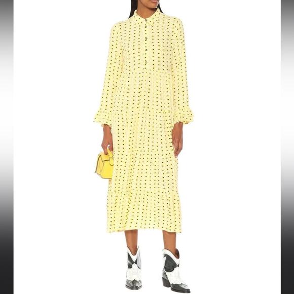Ganni Floral Crêpe maxi Dress yellow sz 40 - Picture 4 of 8